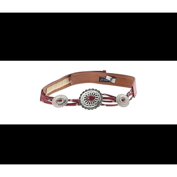 Vintage 80s Ginnie Johansen Dallas Concho Western Concho Red Leather Belt - Picture 1 of 4